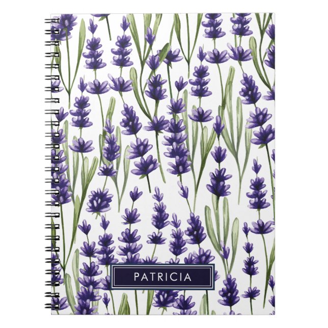 Cuaderno Flores de agua moradas de lavanda personalizadas (Frente)