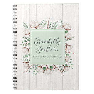 Cuaderno Flores de Algodón Rústicas del Sur sobre Madera de