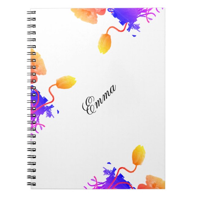 Cuaderno Flores de amapola acuarela Floral nombre personali (Frente)