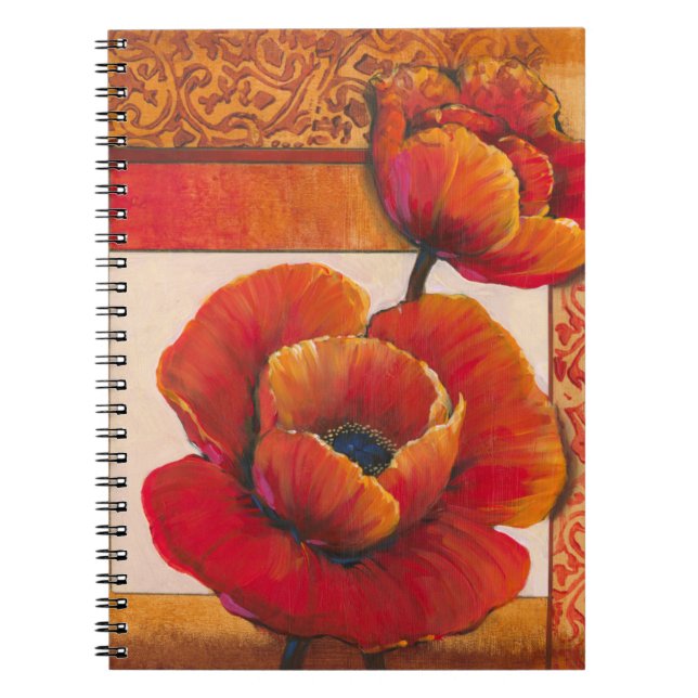 Cuaderno Flores de amapola en Tan y fondo Naranja (Frente)