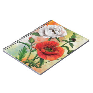Cuaderno Flores de amapola roja blanca