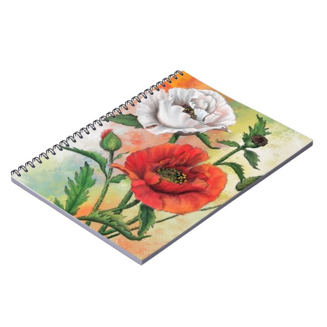 Cuaderno Flores de amapola roja blanca (Lado Izquierdo)