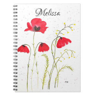 Cuaderno Flores de amapolas rústicas rojas Flor silvestre F