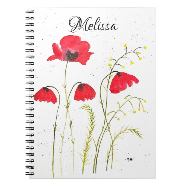 Cuaderno Flores de amapolas rústicas rojas Flor silvestre F (Frente)