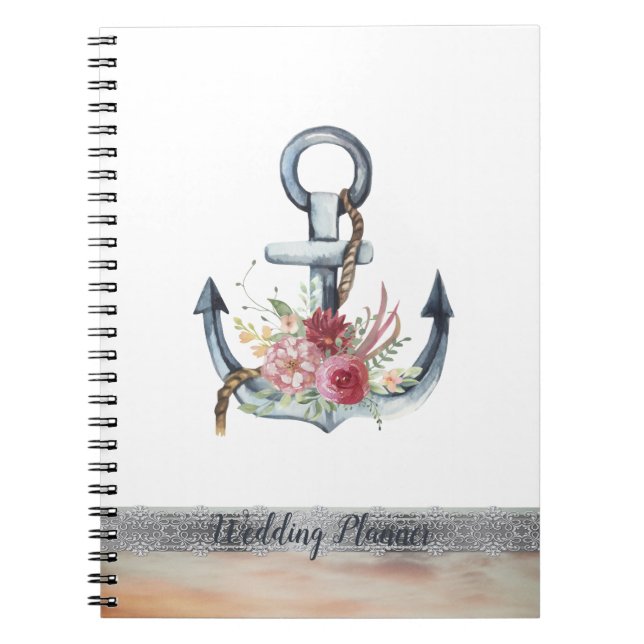 Cuaderno Flores de ancla de acuarela encaje náutico (Frente)