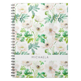 Cuaderno Flores de anémona blanca en crema