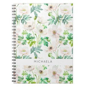 Cuaderno Flores de anémona blanca en crema