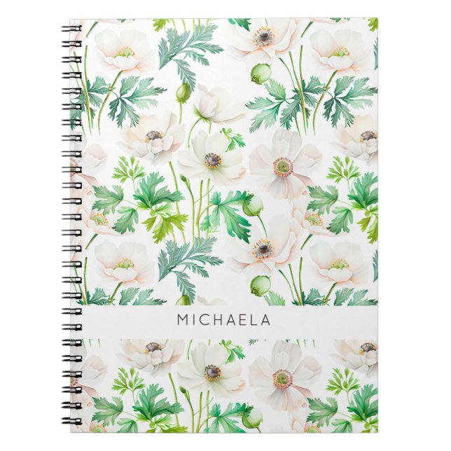 Cuaderno Flores de anémona blanca en crema (Frente)