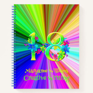 Cuaderno Flores de arcoiris coloridas para niños de 18 años