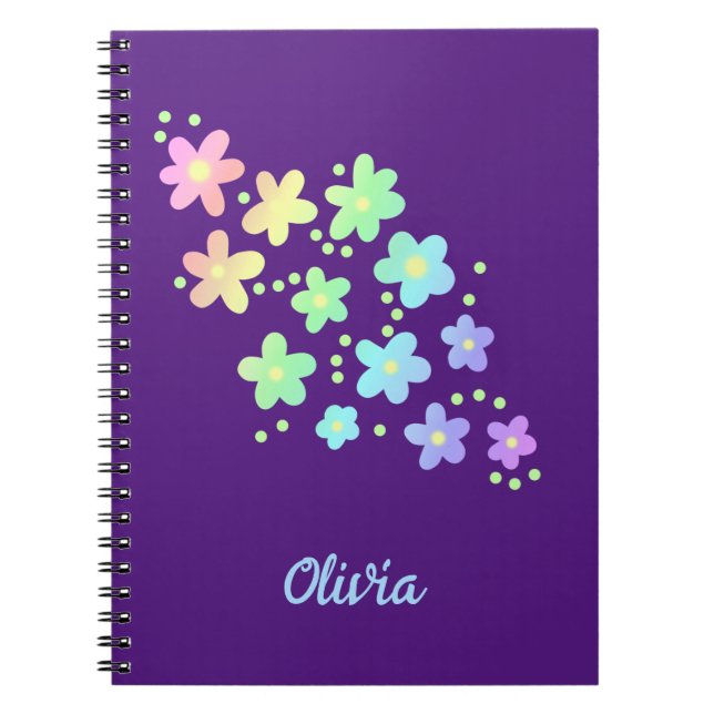 Cuaderno Flores de arcoiris personalizadas en un portátil m (Frente)