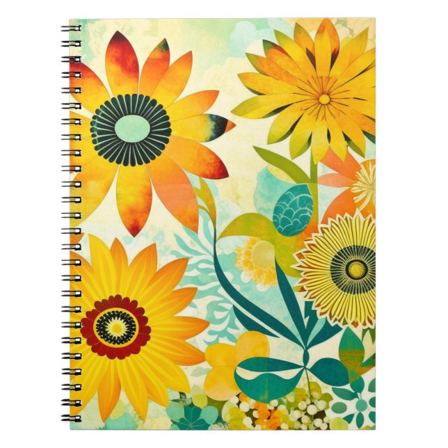 Cuaderno Flores de arte folclórico amarillo y turquesa boni (Frente)