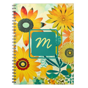 Cuaderno Flores de arte folclórico de bonito monogramadas