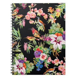 Cuaderno Flores de aves silvestres: Vintage negro