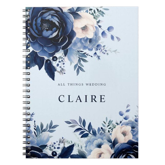 Cuaderno Flores de azul Boda azul azul claro (Frente)