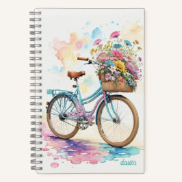 Cuaderno Flores de bicicleta retro Arte acuarela