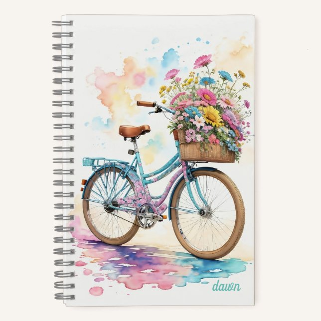 Cuaderno Flores de bicicleta retro Arte acuarela (Anverso)