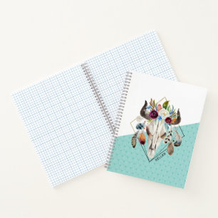 Cuaderno Flores de Boho calavera de toro geométrico