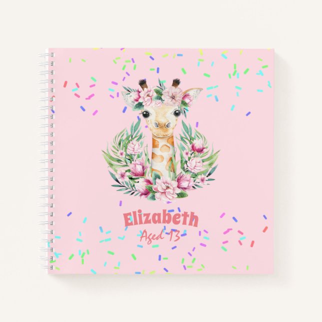 Cuaderno Flores de Boho Giraffe Nombradas Girs, regalos par (Anverso)
