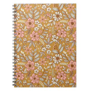 Cuaderno flores de bonito en un patrón sin soldadura dorado