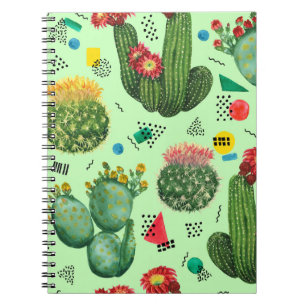 Cuaderno Flores de cactus: fondo geométrico acuarela.