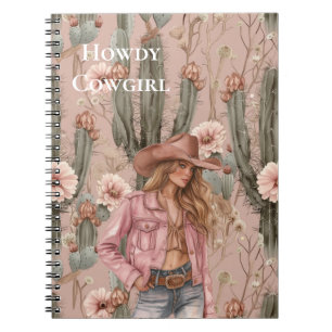 Cuaderno Flores de cactus rosadas de vaca rubia occidental