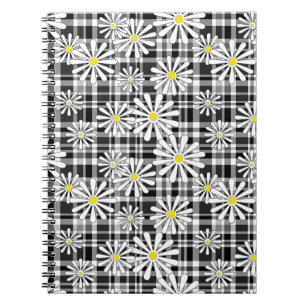 Cuaderno Flores de camomila blanca sobre el blanco negro a