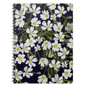 Cuaderno Flores de campo blanco: patrón vintage.