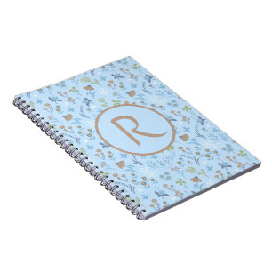 Cuaderno Flores de carne azul monogramado