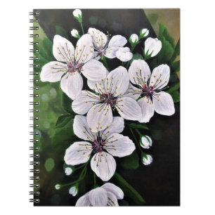 Cuaderno Flores De Cerezo Blanco Arte En Acrílico