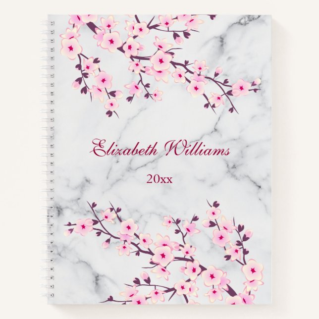 Cuaderno Flores de cerezo Flores Marble gris rosa (Anverso)