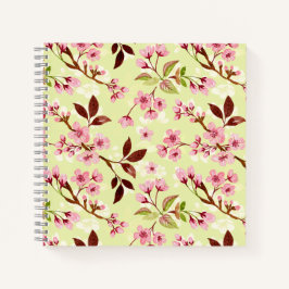 Cuaderno Flores de cerezo fondo verde amarillo