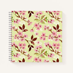 Cuaderno Flores de cerezo fondo verde amarillo