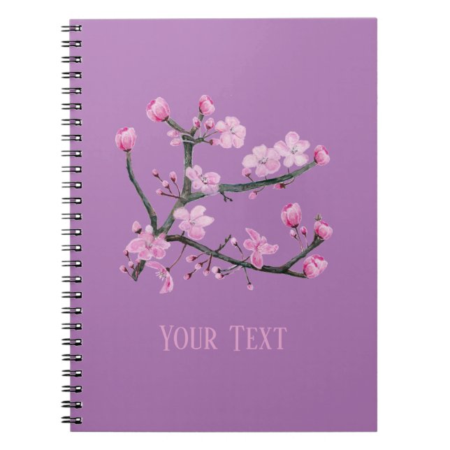 Cuaderno Flores de cerezo rosa morado personalizado (Frente)