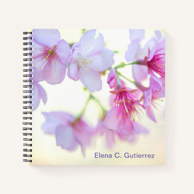 Cuaderno Flores de cerezo rosa y blanco personalizado (Anverso)