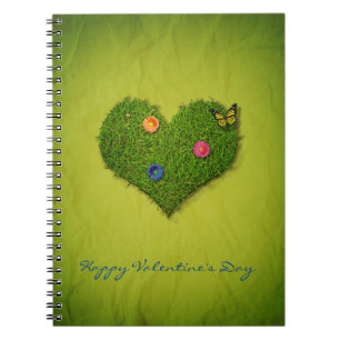 Cuaderno Flores de césped en forma de corazón mariposa