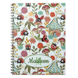 Cuaderno Flores de champiñones musicales mullidas Monograma