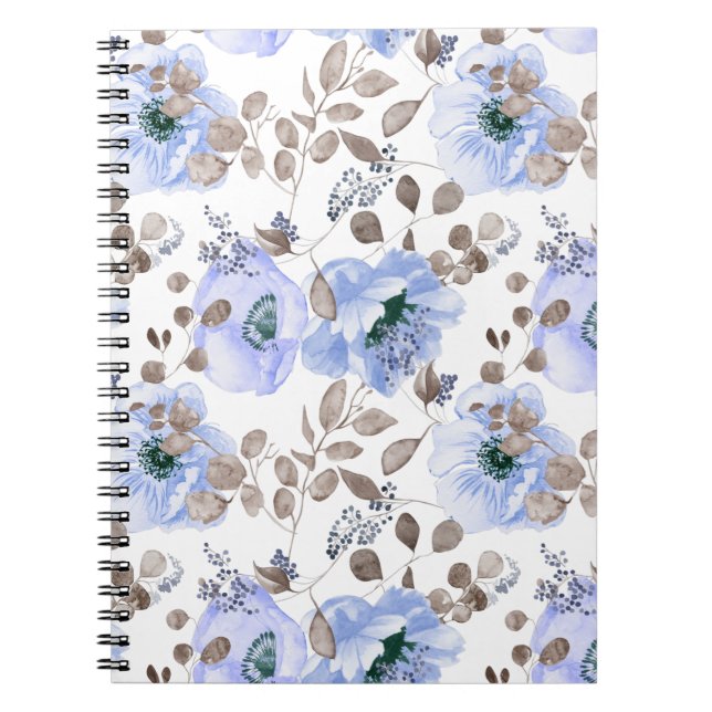 Cuaderno Flores de color azul de moda (Frente)