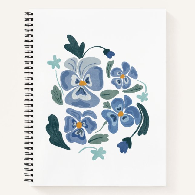 Cuaderno Flores de color azul Pansy Pansies estéticos (Anverso)