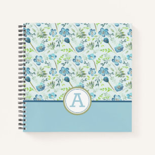 Cuaderno Flores de color azul verde azul Boho monogramadas