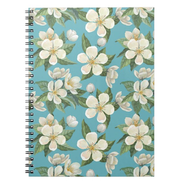 Cuaderno Flores de color blanco hojas verdes (Frente)