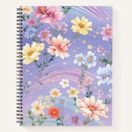 Cuaderno FLORES DE COLOR DE AGUA ROJO AZUL bonito