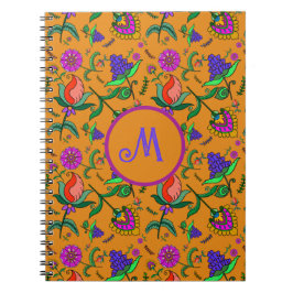 Cuaderno Flores de color Kalamkari fondo amarillo verde
