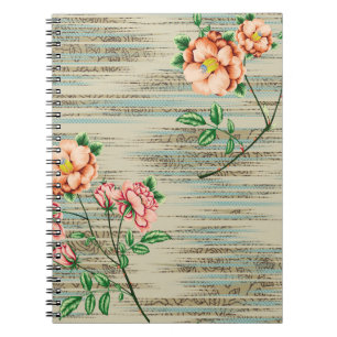 Cuaderno Flores de color rosa y naranja con hojas verdes