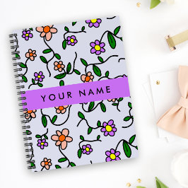 Cuaderno Flores de colores, fondo azul, morado