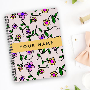 Cuaderno Flores de colores, fondo rosado, amarillo