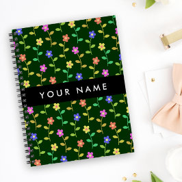 Cuaderno Flores de colores, fondo verde, negro