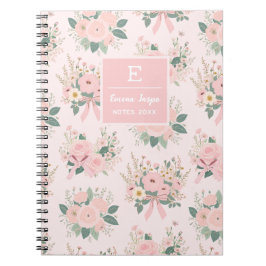 Cuaderno Flores de coqueta rosa monograma, floral estética