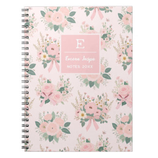 Cuaderno Flores de coqueta rosa monograma, floral estética
