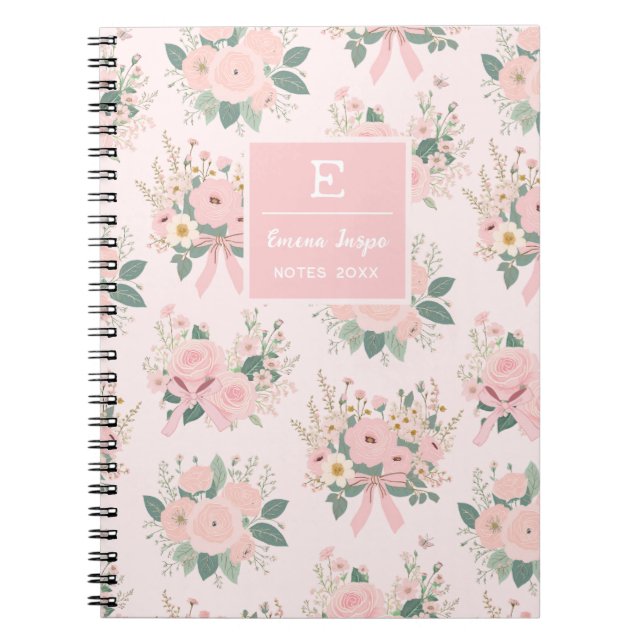 Cuaderno Flores de coqueta rosa monograma, floral estética (Frente)