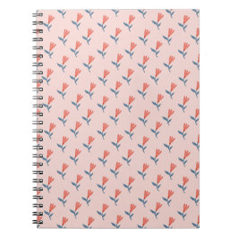 Cuaderno Flores de Coral Suave y Patrón de Hojas Azules